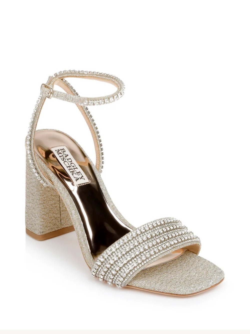Badgley Mischka Becca Silver Crystal-Embellished Block Heel Sandals